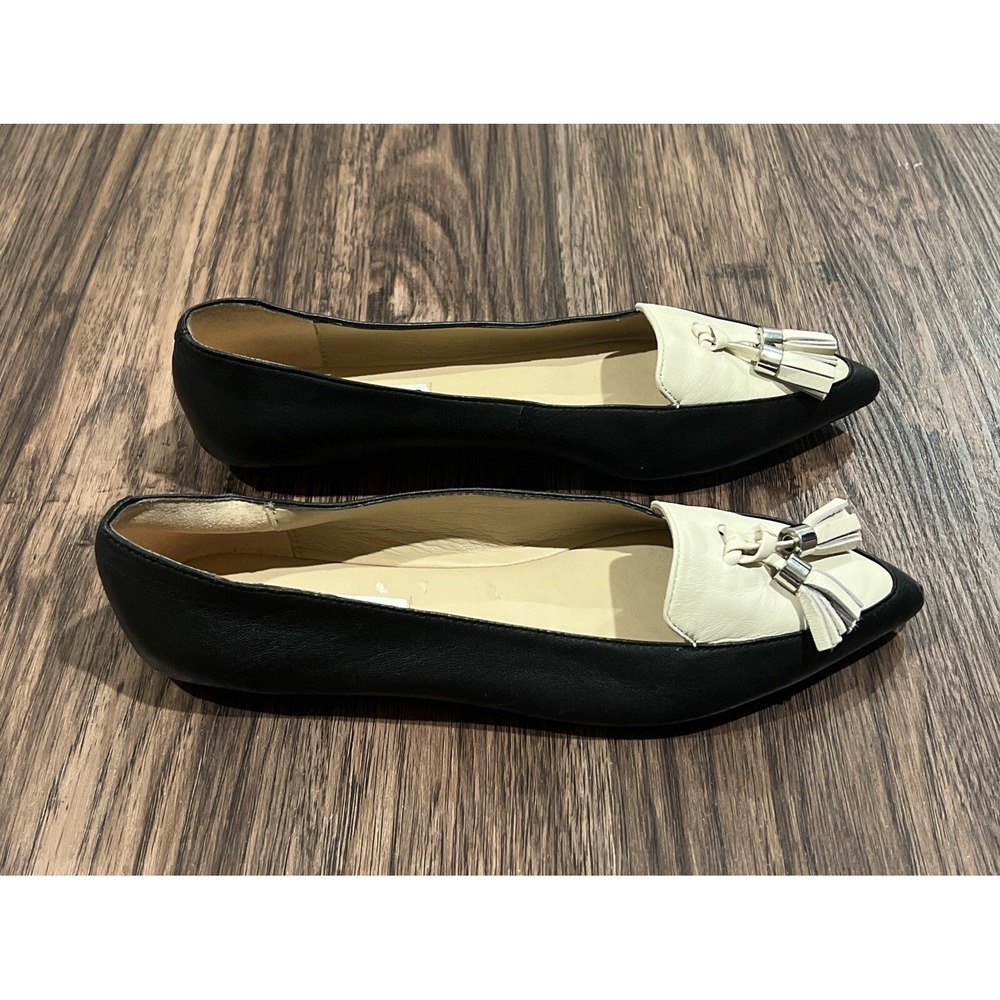 Karl Lagerfeld Vanna Tassel Pointed Leather Loafer Flats Black Beige Size 7M